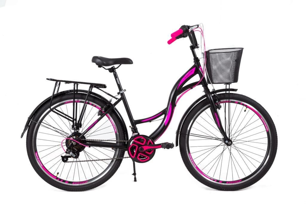 TOTEM 26 JANT 21 VİTES ÇAMURLUK BAGAJLI ŞEHİR TUR BİSİKLETİ SİYAH/PEMBE